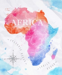 Magnetická mapa Afriky, watercolor, farebná