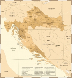  Magnetická mapa Chorvátska, vintage, béžová