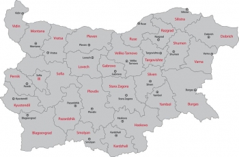  Magnetická mapa Bulharska, administratívna, šedá