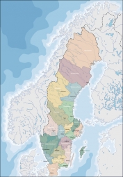  Magnetická mapa Švédska, administratívna, farebná