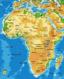  Magnetická mapa Afriky, geografická, farebná