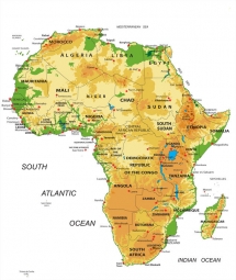  Magnetická mapa Afriky, geografická, farebná