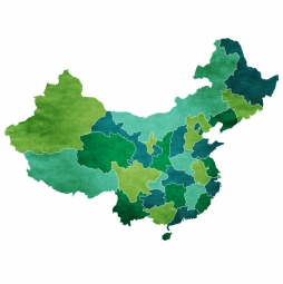  Magnetická mapa Číny, ilustrovaná, zeleno-modrá