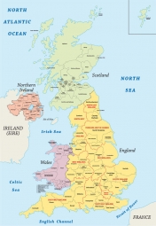  Magnetická mapa Veľkej Británie, administratívna, farebná