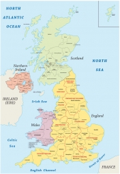  Magnetická mapa Veľkej Británie, administratívna, farebná