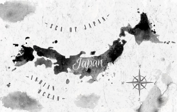  Magnetická mapa Japonska, watercolor, čierna