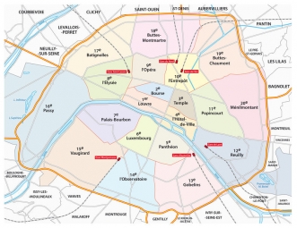  Magnetická mapa Paríža, administratívna, farebná