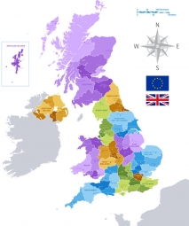  Magnetická mapa Veľkej Británie, administratívna, farebná