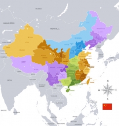  Magnetická mapa Číny, administratívna, farebná