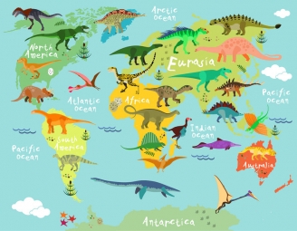  Magnetická mapa sveta, ilustrovaná, dinosaury