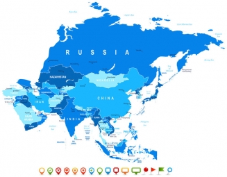  Magnetická mapa Ázie, ilustrovaná, modrá
