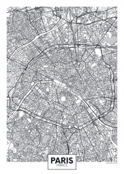  Magnetická mapa Paríža, ilustrovaná, čierno-biela