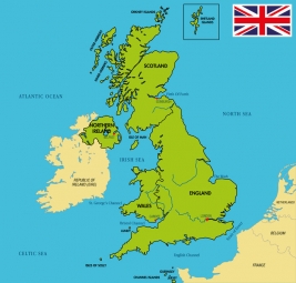  Magnetická mapa Veľkej Británie, politická, farebná