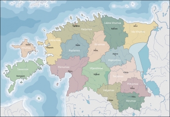  Magnetická mapa Estónska, administratívna, farebná