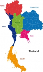  Magnetická mapa Thajska, ilustrovaná, farebná