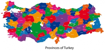  Magnetická mapa turecka, administratívna, farebná
