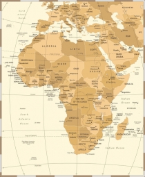  Magnetická mapa Afriky, vintage, hnedá