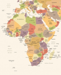  Magnetická mapa Afriky, vintage, farebná