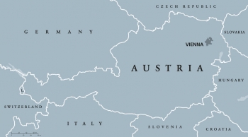  Magnetická mapa Rakúska, ilustrovaná, šedá