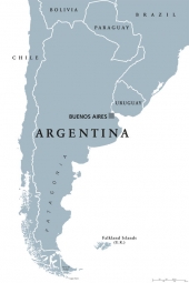  Magnetická mapa Argentíny, ilustrovaná, šedá