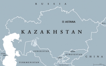  Magnetická mapa Kazachstane, ilustrovaná, šedá