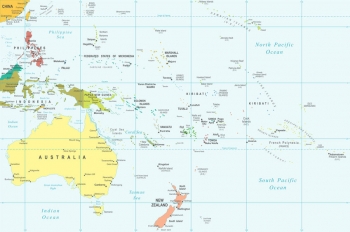  Magnetická mapa Austrálie a oceánie, politická, farebná