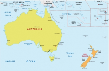  Magnetická mapa Austrálie a oceánie, politická, farebná