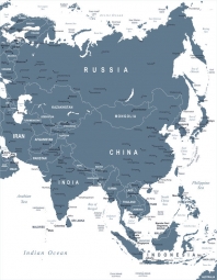  Magnetická mapa Ázie, ilustrovaná, šedá