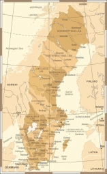  Magnetická mapa Švédska, vintage, hnedá