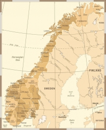  Magnetická mapa Nórska, vintage, hnedá