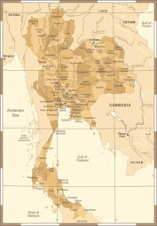  Magnetická mapa Thajska, vintage, hnedá