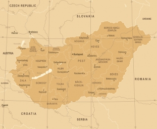  Magnetická mapa Maďarska, vintage, hnedá