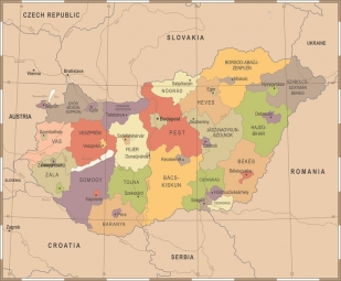  Magnetická mapa Maďarska, vintage, detailná