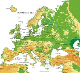  Magnetická mapa Európy, geografická, farebná