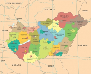  Magnetická mapa Maďarska, vektorová, farebná