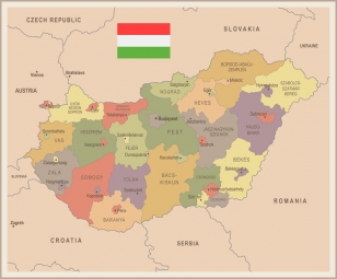  Magnetická mapa Maďarska, vintage, farebná