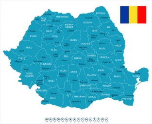  Magnetická mapa Rumunska, ilustrovaná, modrá