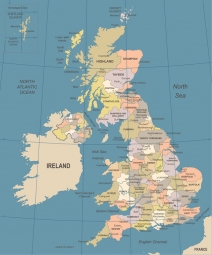  Magnetická mapa Veľkej Británie, ilustrovaná, farebná