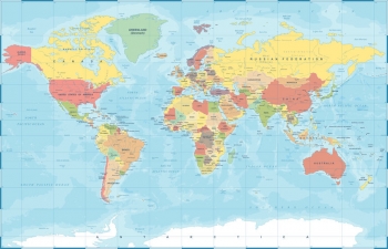  Magnetická mapa sveta, vintage, farebná