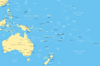  Magnetická mapa Austrálie a oceánie, ilustrovaná, detailná