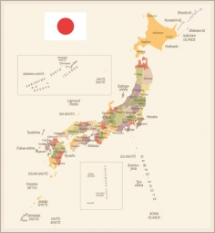  Magnetická mapa Japonska, vektorová, detailná