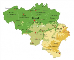  Magnetická mapa Belgicka, geografická, reliéfna