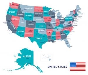  Magnetická mapa Spojených štátov Amerických, ilustrovaná, farebná
