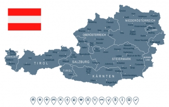  Magnetická mapa Rakúska, ilustrovaná, šedá