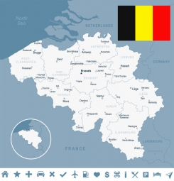  Magnetická mapa Belgicka, ilustrovaná, bielo-šedá