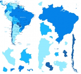  Magnetická mapa Južnej Ameriky, ilustrovaná, modrá