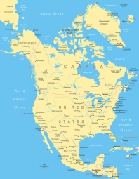  Magnetická mapa Severnej Ameriky, ilustrovaná, detailná