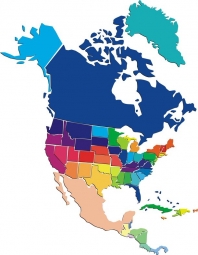  Magnetická mapa Severnej Ameriky, ilustrovaná, farebná