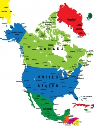  Magnetická mapa Severnej Ameriky, ilustrovaná, farebná