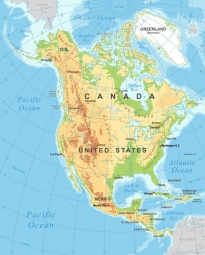  Magnetická mapa Severnej Ameriky, geografická, detailná